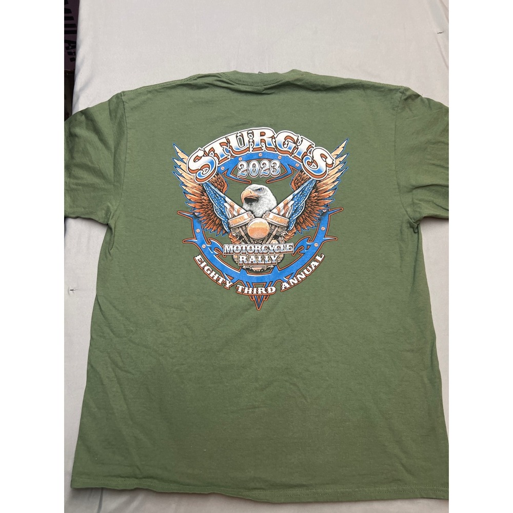Gildan Sturgis 2023 Motorcycle Rally 83rd Annual Eagle T-Shirt Green Mens XL